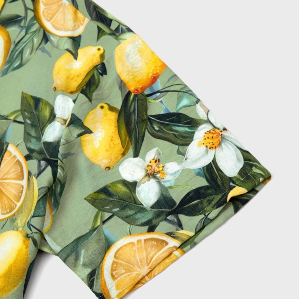 Lemon Print Hawaiian Summer Shirt – Tropical Vacation Clothes - Picture 8 of 9